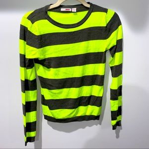 Bongo Neon Green and Gray Striped Sweater